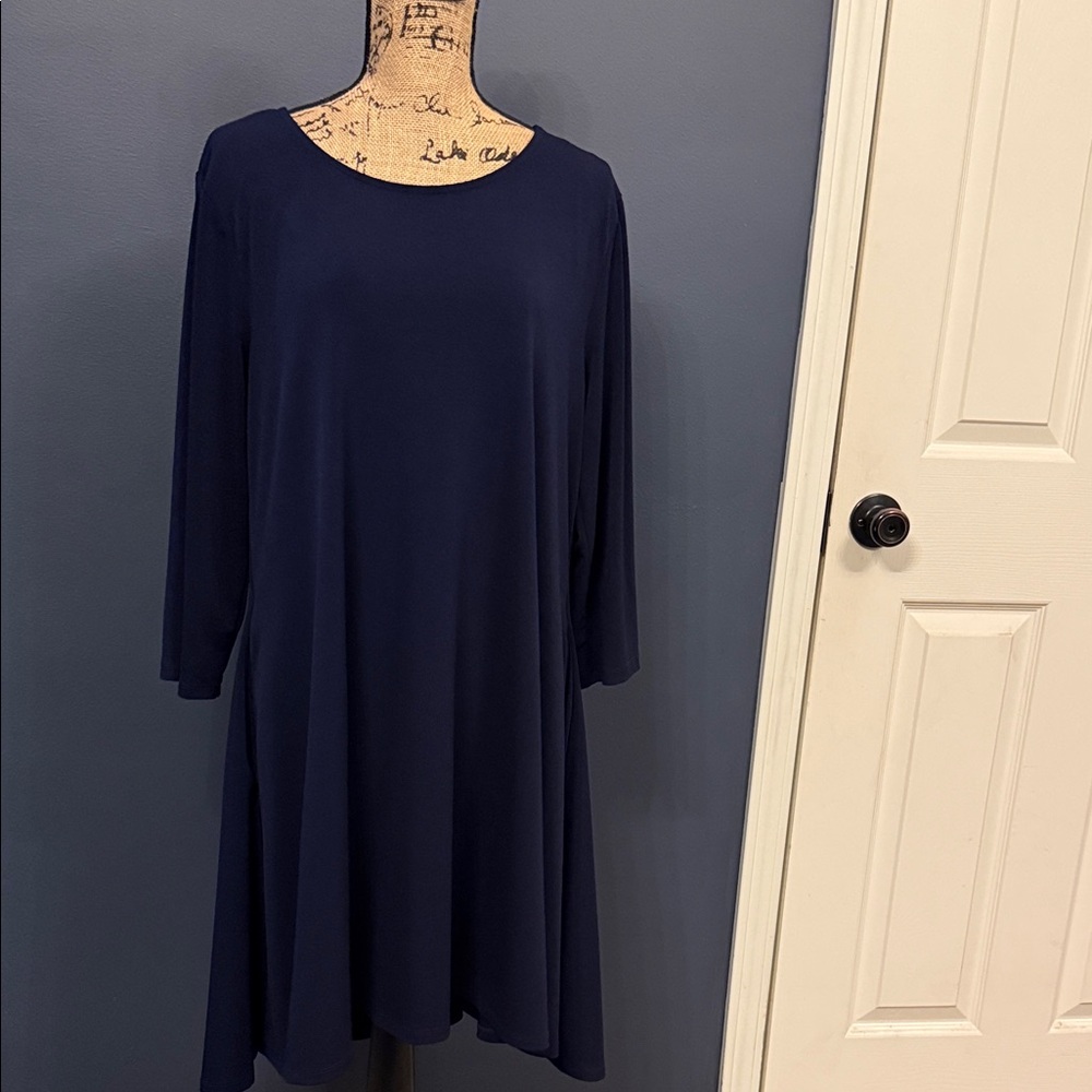 Nina Leonard Elegant Navy Blue Women's Dress Size XL (Back Detailed)